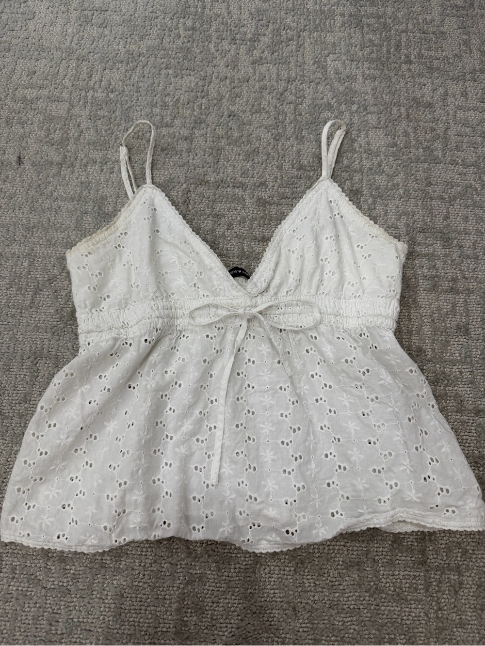 Brandy Melville White Eyelet Tie-Waist Spaghetti Strap Top